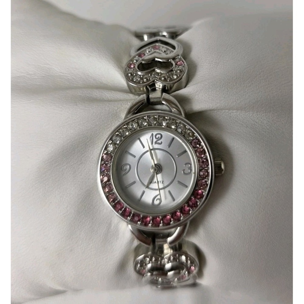 Heart Shaped Quartz Watch, Silver Tone with‎ Spring Heart Bracelet